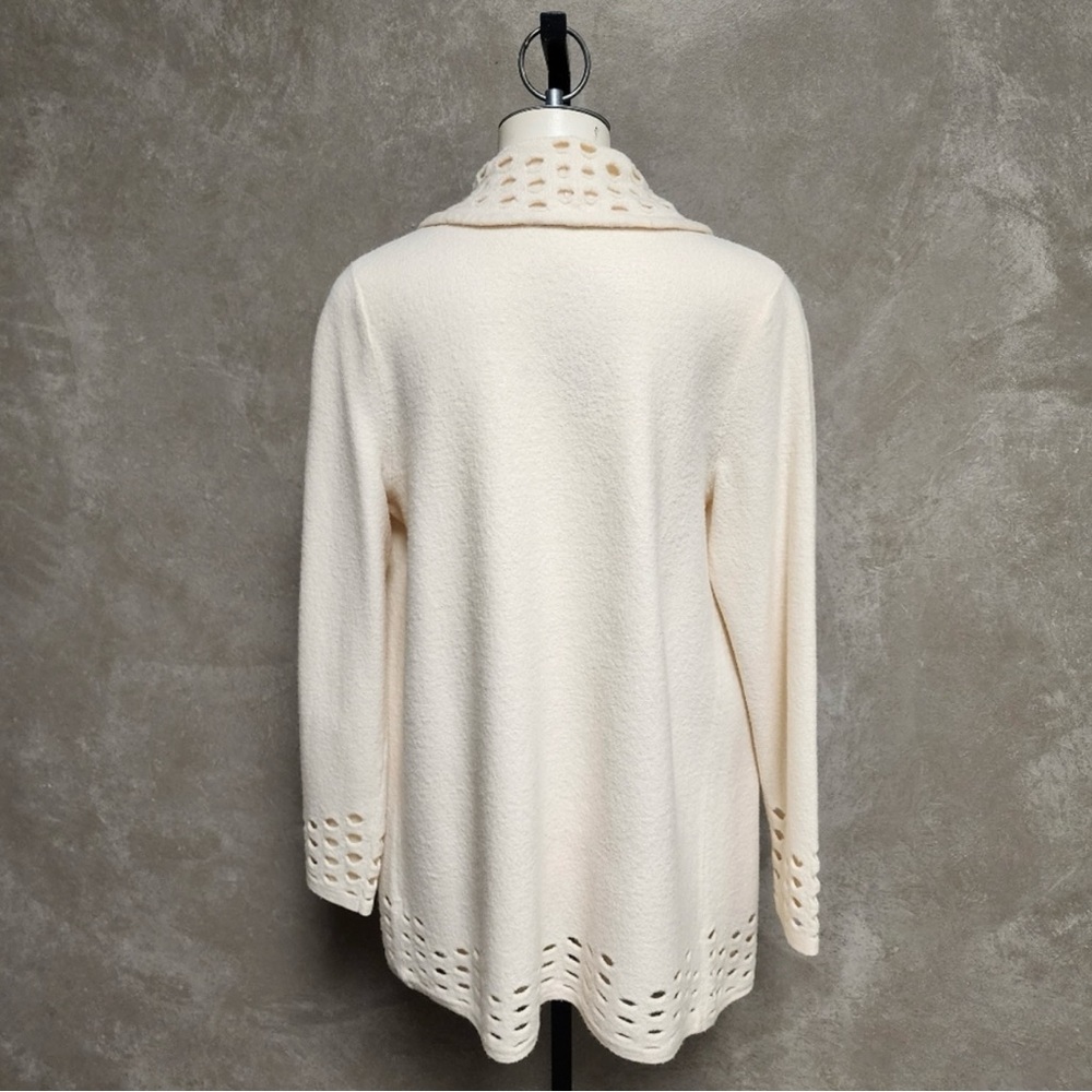 Chico's Ivory Open-Weave 100% Wool Cardigan - Picture 3 of 4